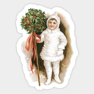 Vintage Victorian Girl with Christmas Holly Sticker